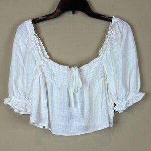 NWT Le Lis Collection Ivory Off the Shoulder Puff Sleeve Smocking Crop Top